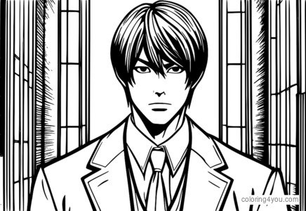 Coloring page of Death Note's Light Yagami with a genius idea