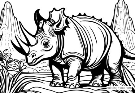 دایناسور Triceratops با پس زمینه ای سرگرم کننده و رنگارنگ، احاطه شده توسط حقایق جالب.