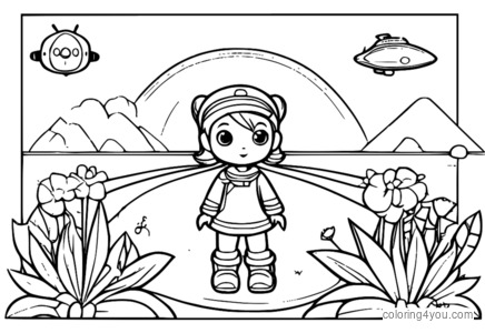 Umi dari Pasukan Umizoomi dikelilingi oleh garis nombor dan simbol matematik