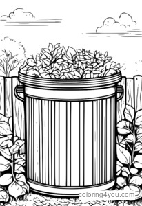 Coloriage d'un bac à compost rempli de déchets organiques