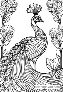 Página para colorear de adorable pavo real de dibujos animados