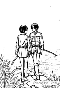 Eren och Mikasa i en lugn stund vid en flod