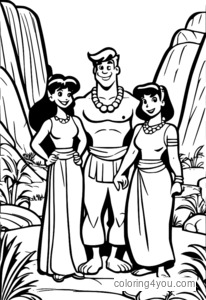 The Flintstone family standing together