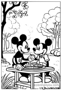 Mickey Mouse und Goofy machen ein Picknick im Park