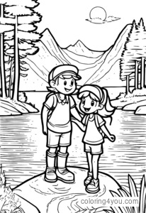 Kaca pewarna Gravity Falls saka Dipper lan Mabel Pines ing Silver Lake