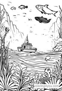 Happy and Huey underwater adventure coloring page