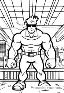 Johnny Bravo looks embarrassed as he tries to get up from a weighing machine.