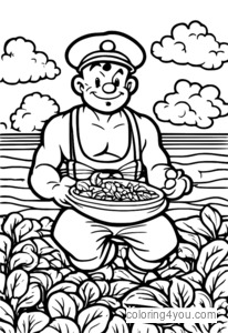 Popeye con un boccone di spinaci