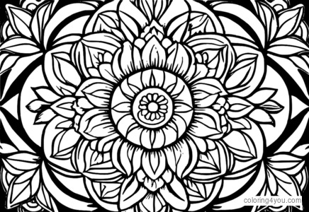 Mandala de guirlanda floral colorida com detalhes intrincados para os adultos colorirem.