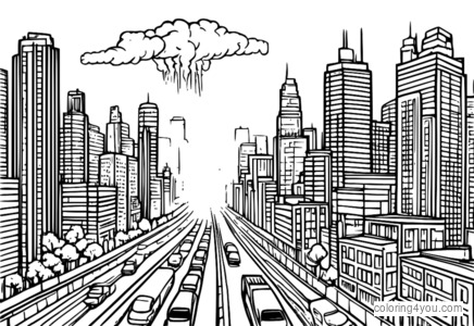 Coloring Page ng Smoggy City na may Polusyon