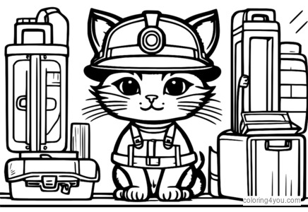 Among Us engineer cat coloring page