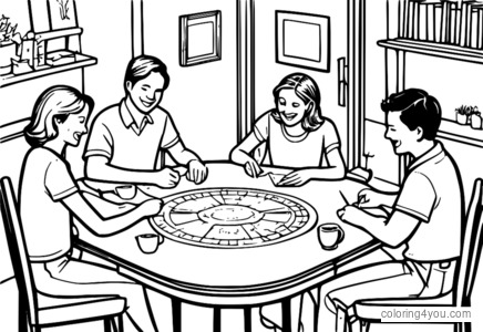 Bridge players at a table coloring page