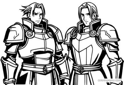 Malvorlage Edward und Alphonse Elric von Fullmetal Alchemist mit Rüstung