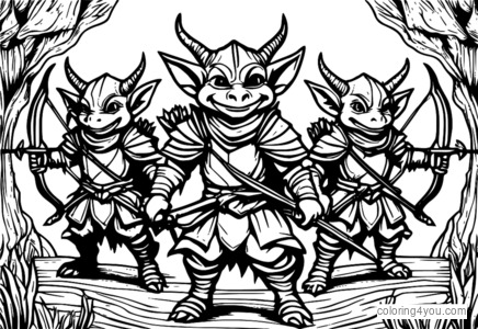 Laochra Goblin agus kobold le bows agus saigheada