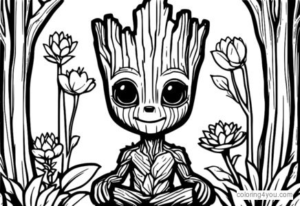 Groot holding a flower