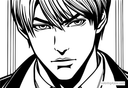 Coloring page of Death Note's Light Yagami in detective mode