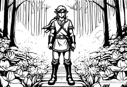 Link cercado por flores na floresta de Hyrule