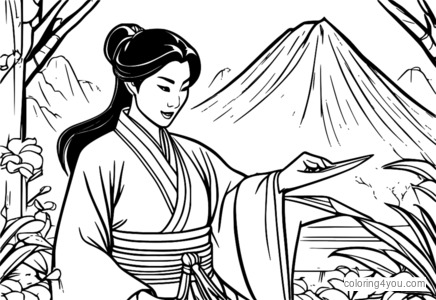 Coloriages de Mulan pratiquant le Kung Fu