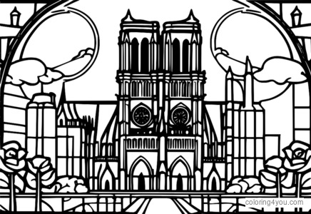 Notre Dame Cathedral coloring page