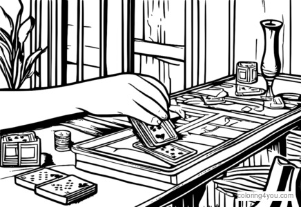 Rummy cards night coloring page