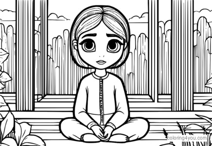 Coloring page of Sadness from Inside Out, with a sad and melancholic expression.