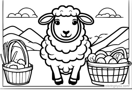 WordWorld Sheep تشكل كلمة "تناول الطعام" بسلة من صفحات الطعام الملونة