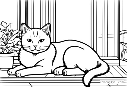 Coloring pages featuring a sleeping cat on a soft cushion