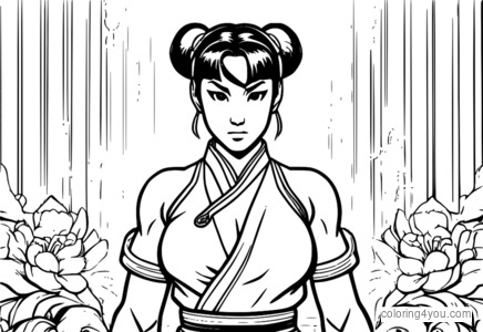 Страница за оцветяване на Chun Li Street Fighter, опитен китайски агент на Интерпол, който се бие