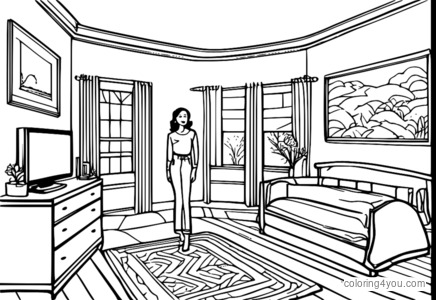 Dibujo para colorear de Thelma Rye inspirada en La ventana indiscreta.