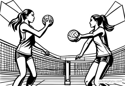 Deux joueuses de volley-ball dans un match, illustrations