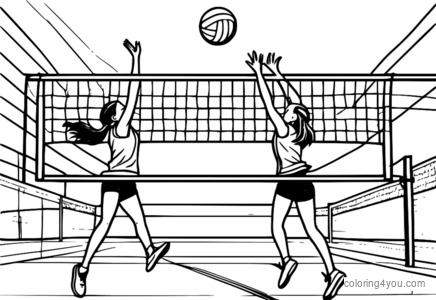 Due giocatrici di pallavolo che si passano la palla a mezz'aria, illustrazioni