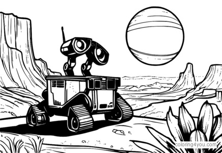 WALL-E and Eve exploring a new planet with a vast desert landscape in the background