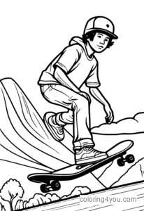 A skateboarder riding a classic skateboard down a hill.