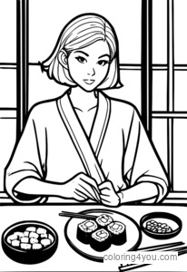 Faye Valentine mange des sushis de Cowboy Bebop.