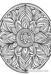 Mandala géométrique coloré sur le thème de la nourriture avec des formes répétitives.