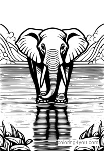 Beautiful illustration of a gray elephant swimming in the river