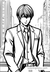 Coloring page of Death Note's Light Yagami in detective mode