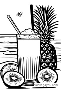 Smoothie musim panas di halaman pewarna pantai untuk kanak-kanak