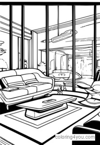 The Jetsons' futuristic living room for coloring