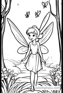 Tinker Bell və atəşböcəkləri rəngləmə səhifəsi