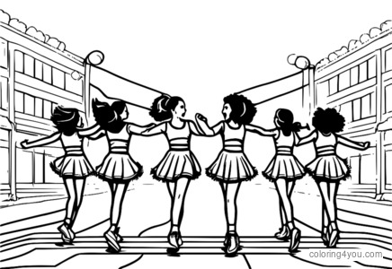 Cheerleader dance and cheer coloring pages in action