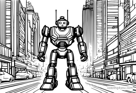 Cyborg training robot in the city, Teen Titans Go! coloring pages