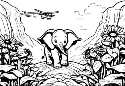 Dumbo ajudando página para colorir, colorir elefante da Disney, desenho infantil gentil