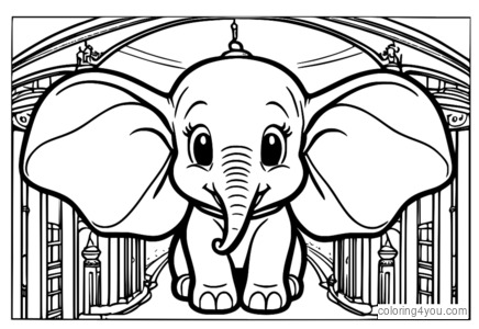 Dumbo selfie para colorir, colorir elefante da Disney, desenho engraçado de crianças