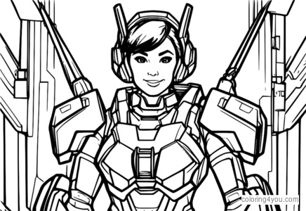 D Va mech suit pobarvanka iz igre Overwatch