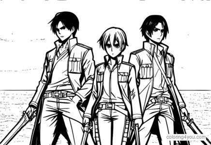 Eren, Mikasa och Levi i frontlinjen