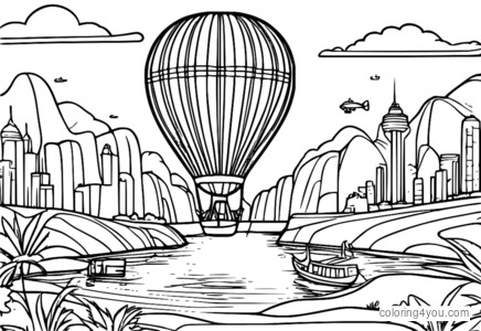 Phineas and Ferb floating on a red balloon in summer sky