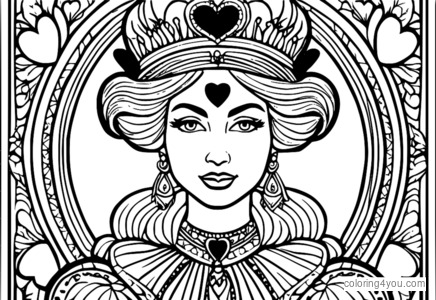 Red queen of hearts coloring page