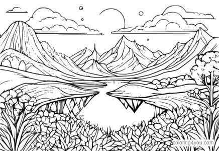 Desenho de paisagem de paciência para colorir