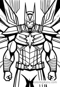 Página para colorear de All Might con traje de héroe del símbolo de la paz